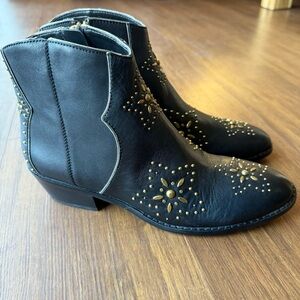 Coach Booties Womens 7.5 Dillon Black Leather Gold Studded Star Boots Western